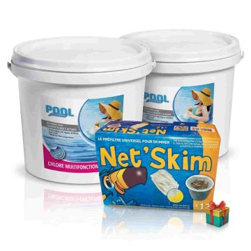 Lot de 2 seaux de chlore lent et cadeau préfiltre skimmer offert