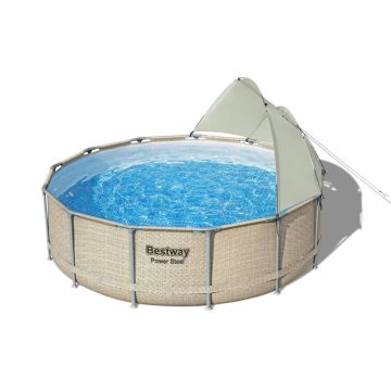 Piscine hors sol power steel ronde 396cm H107cm avec auvent
