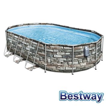 Piscine hors sol ovale motif pierre 610 x 366 x 122 cm