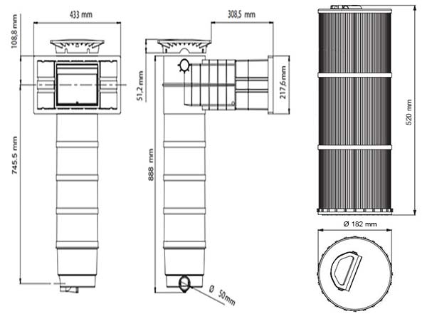 Dimensions skimmer filtrant weltico A400 Elegance